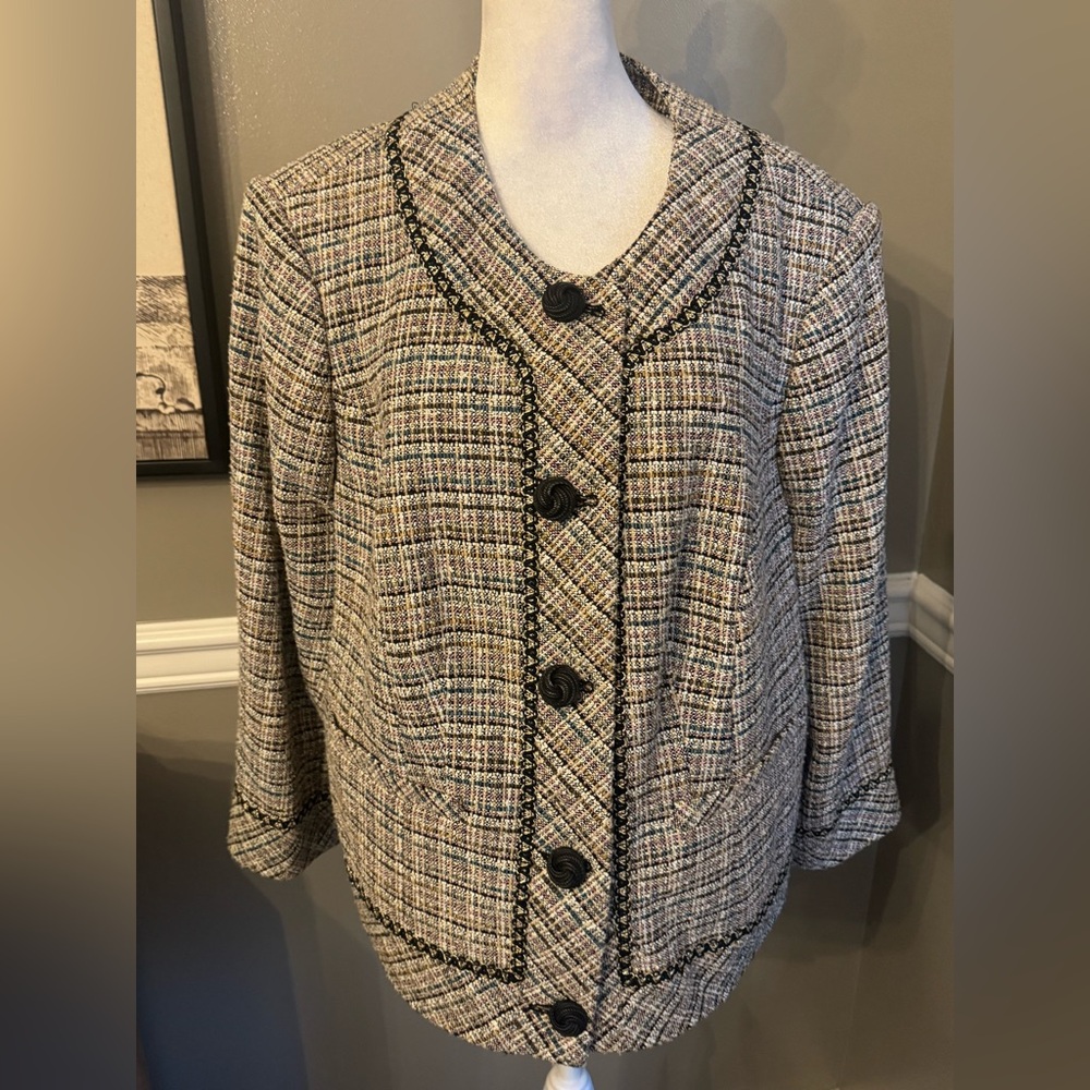 Nicole Miller Mary Kay Tweed Blazer Jacket Button Up Women’s Size 16W Petite